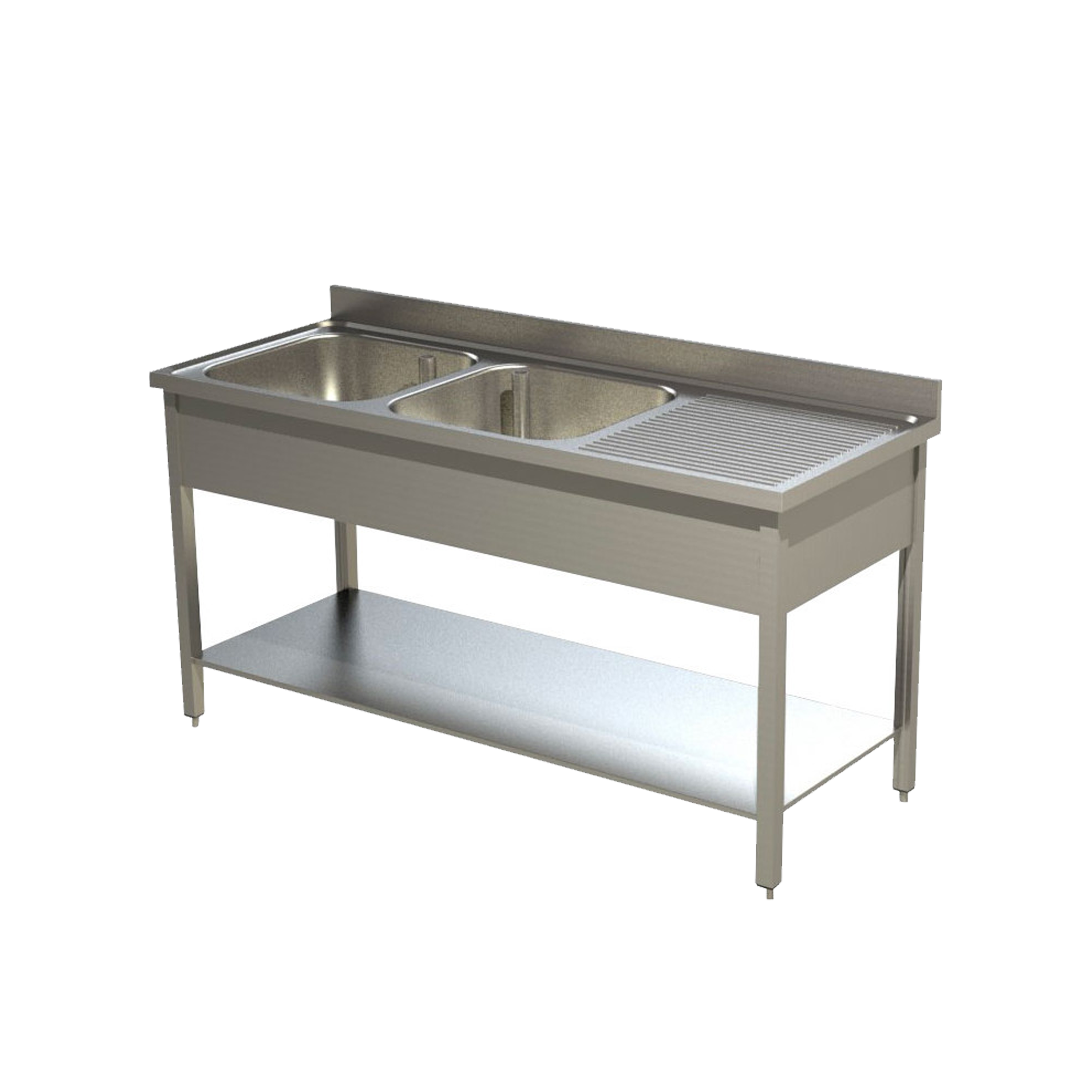 PLONGE INOX DOUBLE BACS AVEC ÉGOUTTOIR À DROITE 
